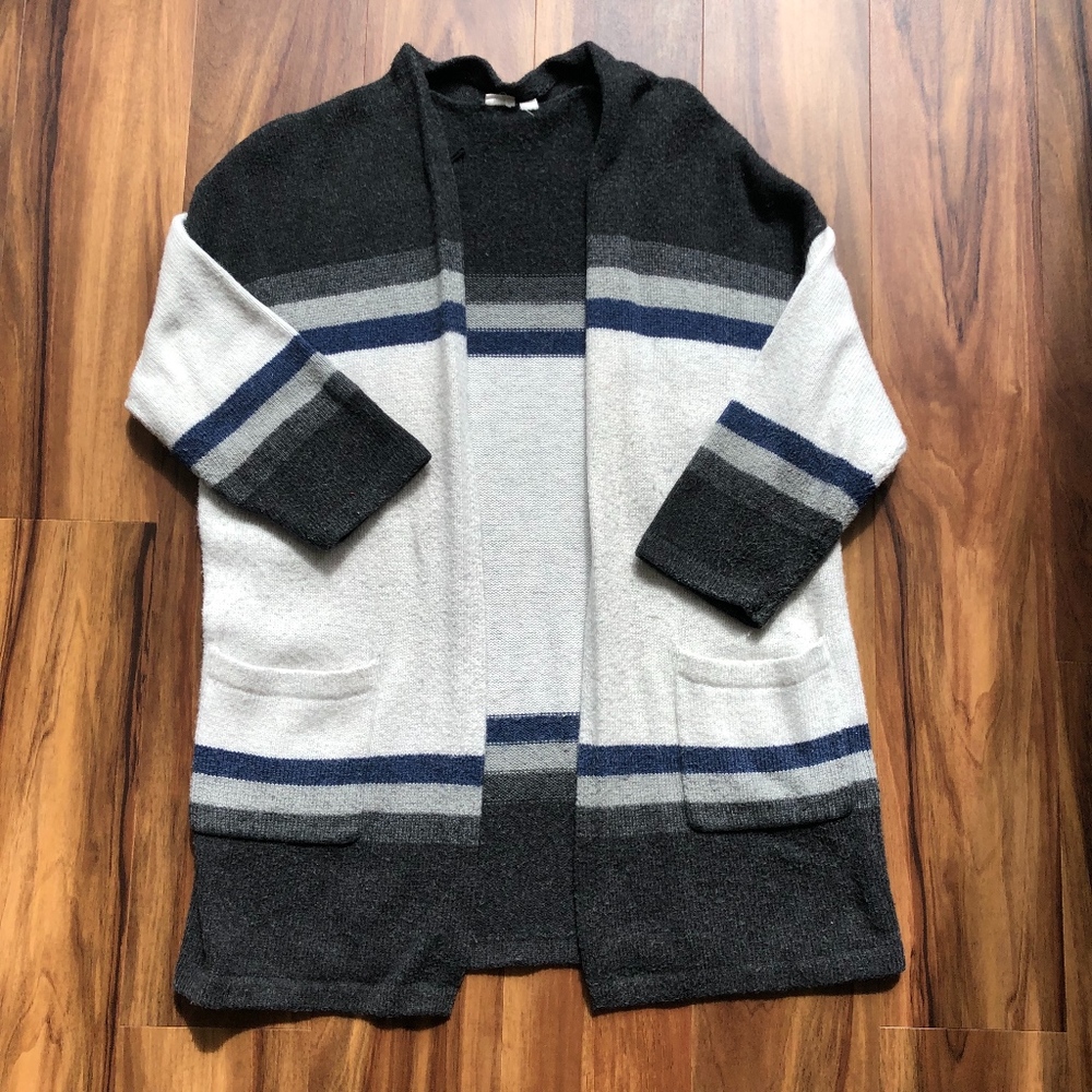 Oversized Color-block Open Front Cardigan Pockets
